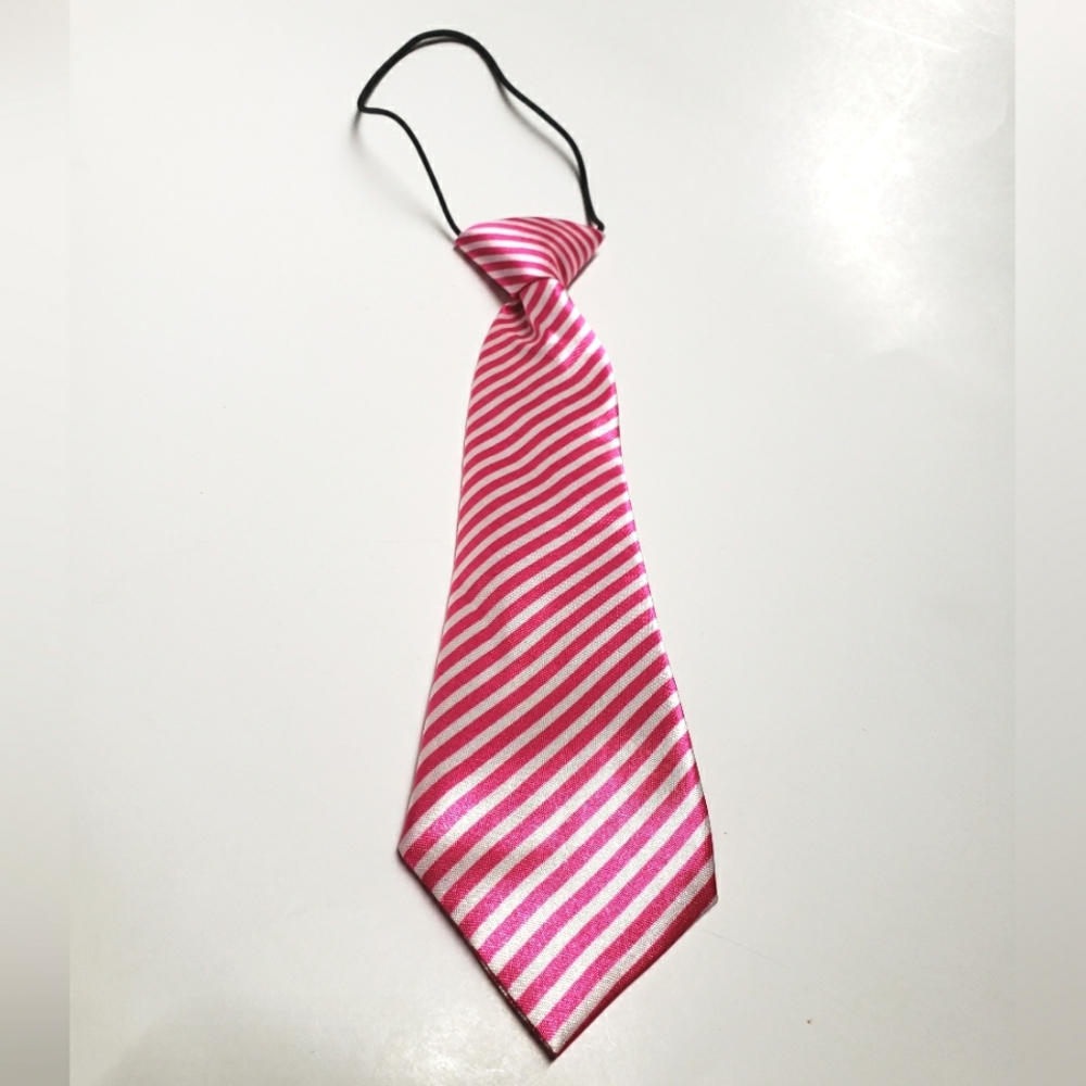 4/$20 Toddler Boys satin neck tie, dark pink white stripe, elastic neck band